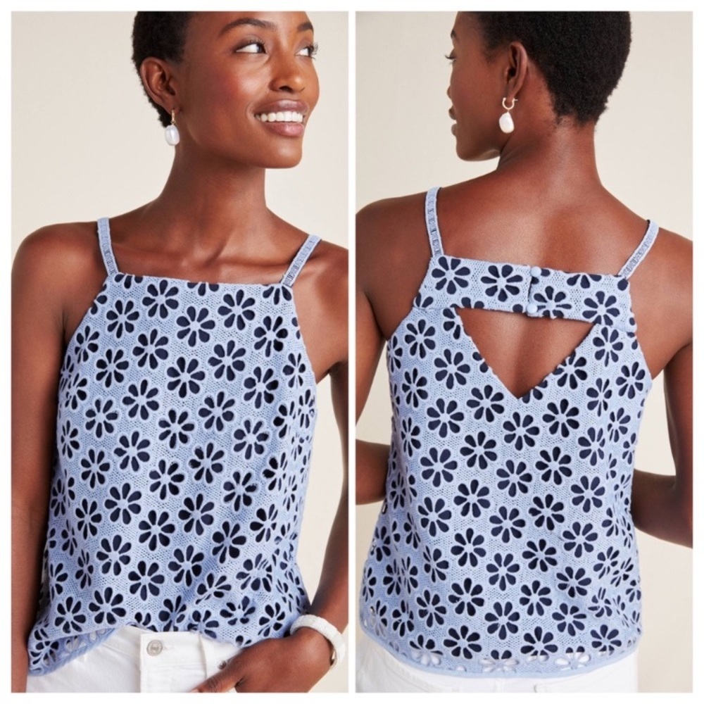 Maeve Anthropologie Quinn Textured Cami in Light / Navy Blue Size 12